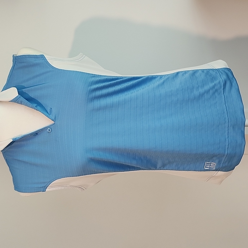 Kate Lord blue & white sleeveless polo shirt